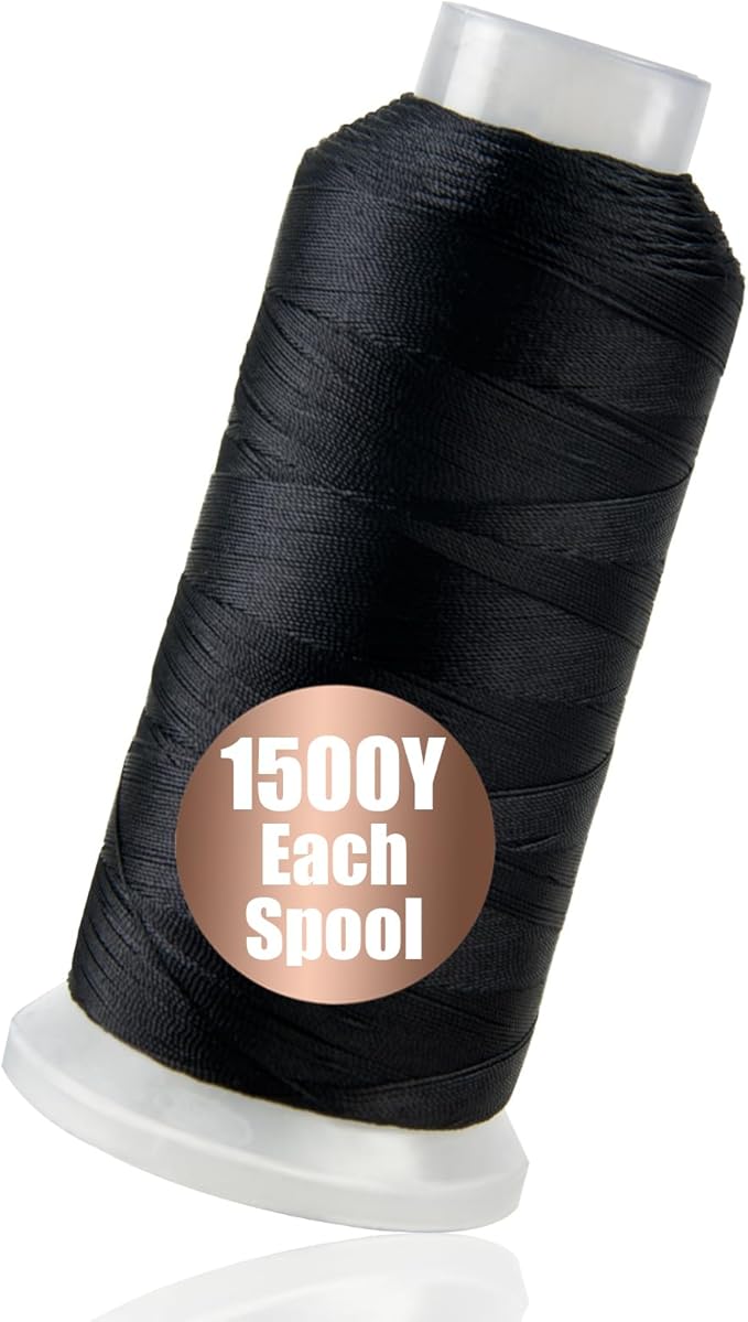 4Pcs Black Nylon Thread for Sewing 210d/3 Upholstery Heavy Duty 4 Cone 1500 Yards Each for Leather, Weave Needle, Serger Overlock Machine, Hair
