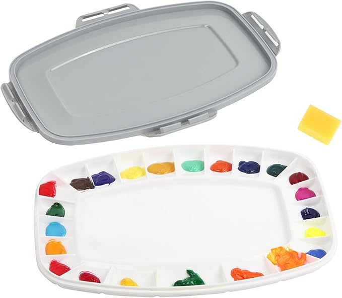 Falling in Art Paint Palette with Lid, Airtight Leak-Proof Watercolor Palette with a Cleaning Sponge, 23 Paint Wells Acrylic Palette, 13 Inches by 9 1/4 Inches