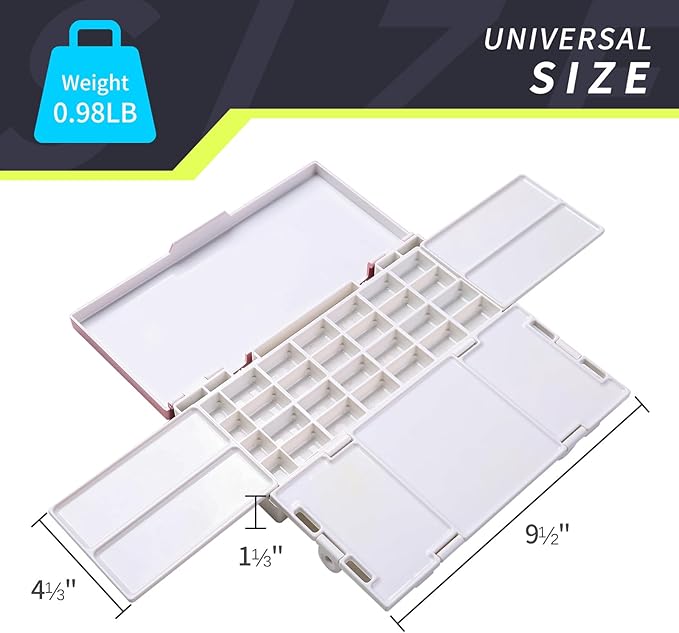 Empty Watercolor Palette for Travel - 28 Wells Airtght Wet Pallet with Lid and 4 Mixing Trays - Water Based Paints Organizer for Plein Air Water Color Acrylic Gouache Stay Wet