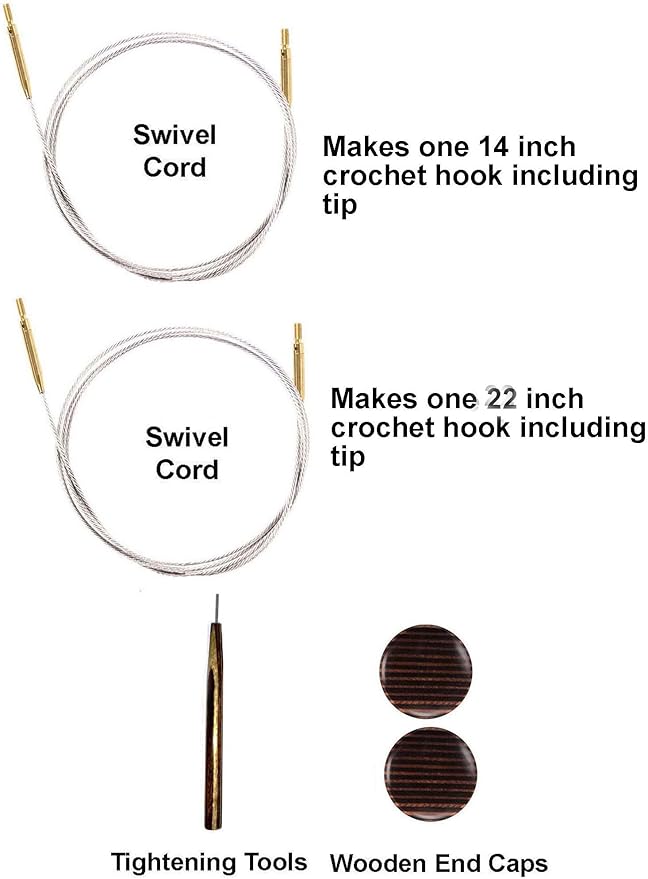 Lantern Moon Bequest 6-Inch Tunisian Interchangeable Crochet Hook Set Handcrafted Ebony Sizes US G, H, I, J,K, L, Silk Case, 2 Cords, 2 End Caps, 1 Tighten Tool with Project Bag