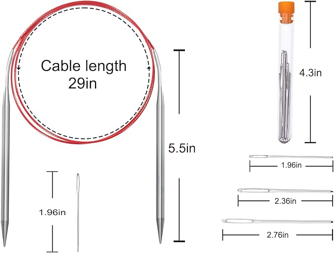 Size 6/4mm Circular Knitting Needles,40 Inch/100cm Knitting Needles for Beginners,Metal Round Knitting Needle Set with 9 Yarn Needle (Red, 40-inch-US-6(4mm))