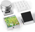 Portable Mini Tin Box 14-Well Empty Watercolor Palette Paint Mixing Tray is a Small Storage Travel Kit with Magnetic Clip and Oil Pot, Perfect for Outdoor Sketching and DIY Painting.Tussock