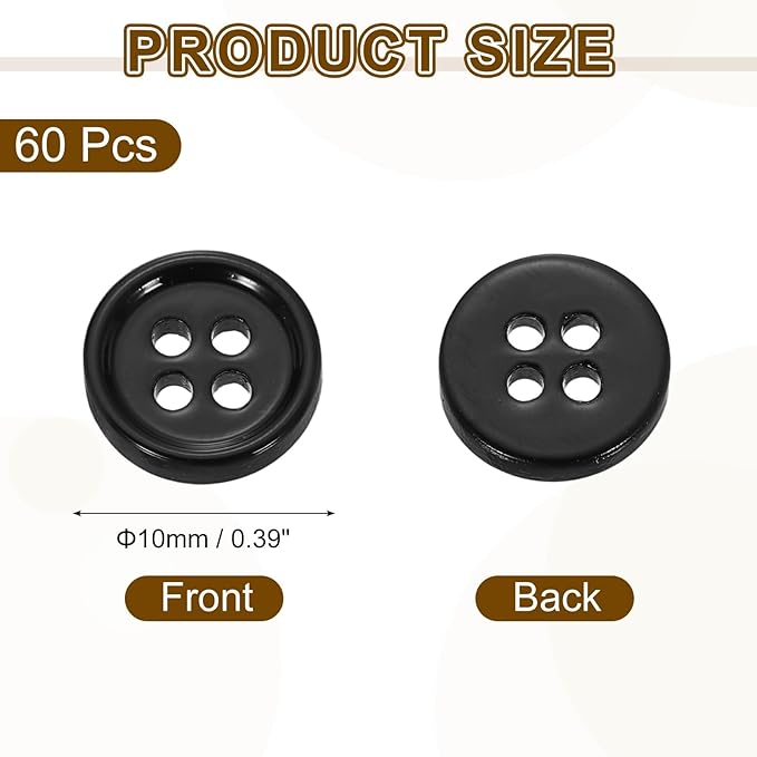 uxcell 60Pcs Natural Shell Buttons, 10mm 4-Hole Round Shell Craft Sewing Button, Decorative Accessories for Coats, Shirts, Clothing DIY Projects, Black