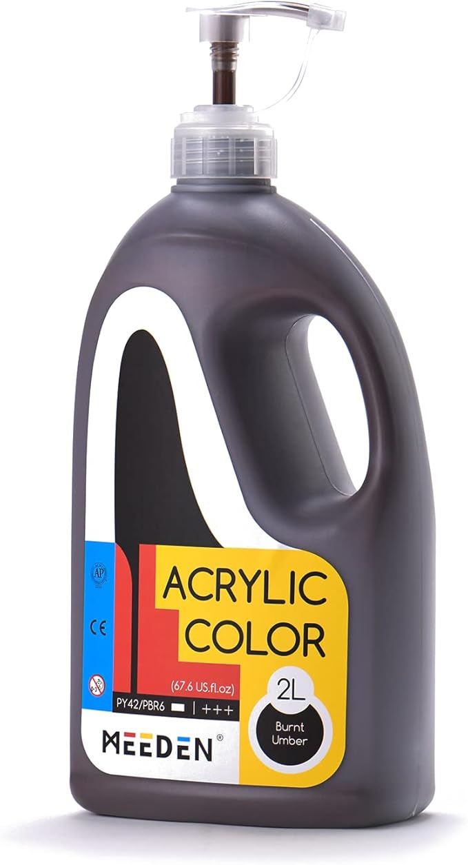 MEEDEN Burnt Umber Acrylic Paint with Pump Lid, 1/2 Gallon (2L /67.6 oz.) Heavy-Body Non-Toxic Rich Pigment Color, Perfect for Art Class, Wall Painting, Painting Party & Creative DIY
