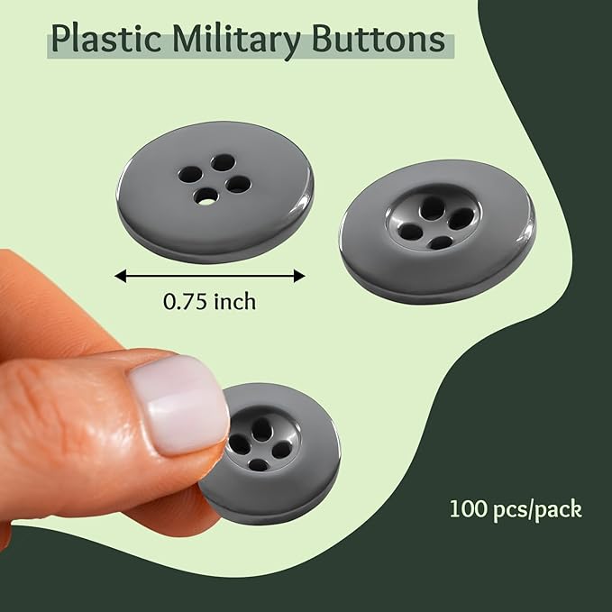 3/4" Foliage Green 100 Pcs Buttons for Sewing 0.75 inch Uniform Buttons 4 Hole 30L Gray Plastic Green Glossy 19mm Ideal for Work Uniforms School Outfits Aprons Pants Jackets Bags DIY Crafts