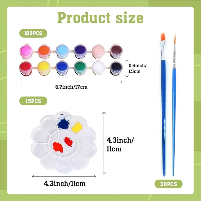 Aulufft 180 Pcs Mini Acrylic Paint Set,15 Pack Acrylic Paint Strips with 30 pcs Paint Brushes and 15 pcs Palettes,12 Colors Kids Paint Set Container Strips Storage for Painting Artistic Crafts