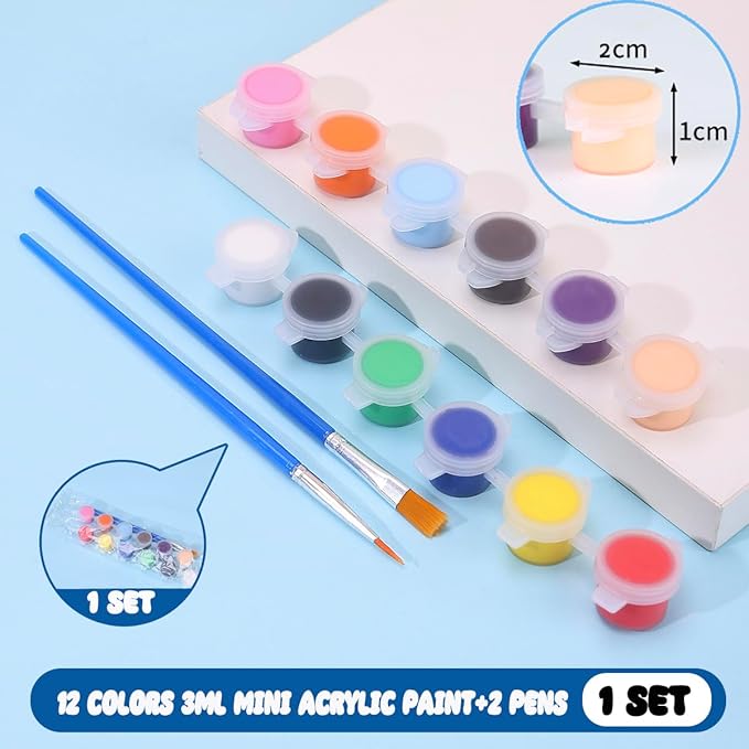 30 Pack Mini Acrylic Paint Set, 12 Colors Washable Paint Strips for Kids & Adults - Includes 60 Brushes, 360 PCS kids Paint Kits for Easter Eggs, Birthday, Classroom Party，school supplies