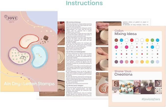 Jovi - DIY Air Dry Kit & Letter Stamp - Pottery Kit for Adults, Making Personalized Clay Pieces with White Air Dry Clay + Paints, Sculpting Tools, Step-by-Step Guide and Video Tutorial, Starter Set
