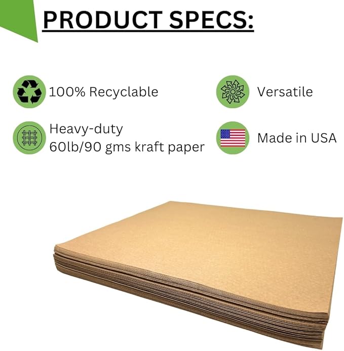 N.F. String & Son Kraft Paper Sheets - 20 x 16 in. - 500 Kraft Sheets, Kraft Paper, Heavy-Duty Brown Craft Paper Sheets for Arts and Crafts, Drawing, DIY, Packaging (500)