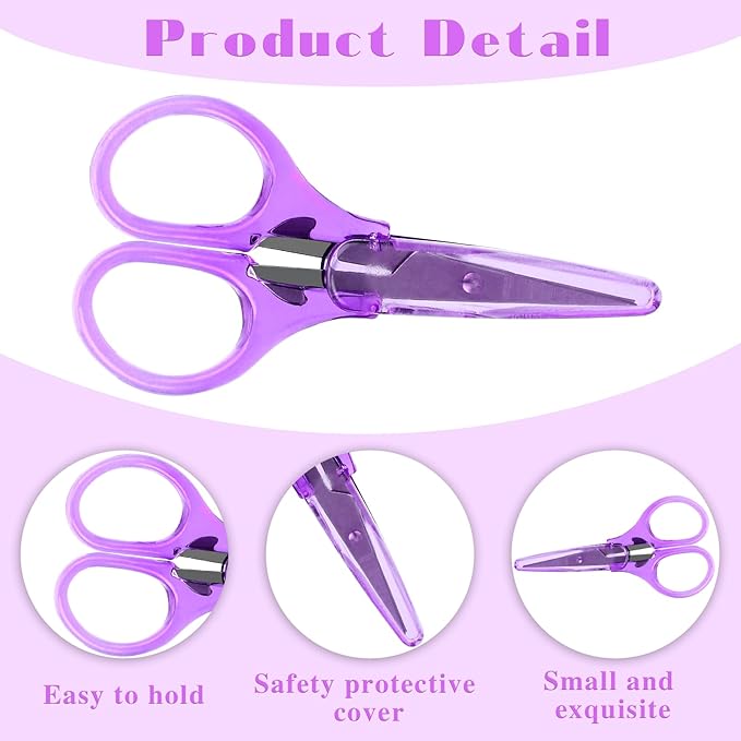 3Pcs Small All Purpose Craft Scissors - Stainless Steel with Protective Cover, Mini Detail, Precision Straight Fine Tips for Paper Cutting, Scrapbooking