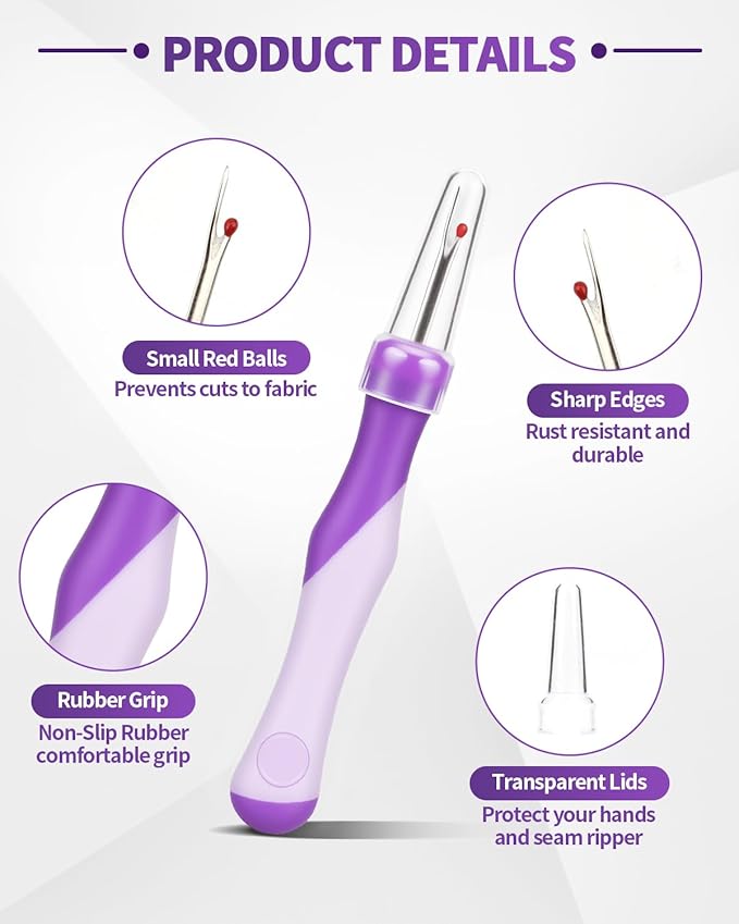 3 PCS Needle and Thread Seam Ripper, Rippers for Sewing and Thread,Remover Stitch Tool for Hand Sewing, Knitting, Cross Stitching, Embroidery and Thread Removal (Purple)