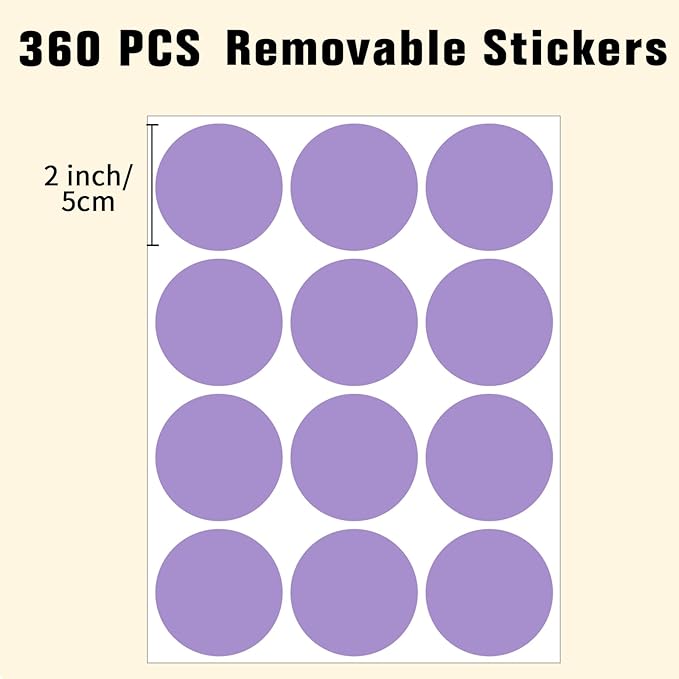 2" Round Large Colored Removable Stickers Labels - Purple,Pack of 300