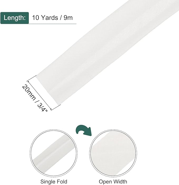 MECCANIXITY 3/4 Inch Single Fold Bias Tape Polyester Continuous Bulk Bias Tape for Sewing, Seaming Quilting Hemming Binding Crafts (Beige 10 Yards)