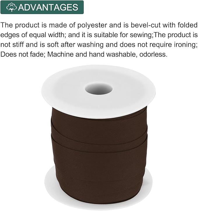MECCANIXITY 1 Inch Single Fold Bias Tape Cotton Continuous Bulk Bias Tape for Sewing,Seaming Quilting Hemming Binding Crafts (Brown 25 Yards)
