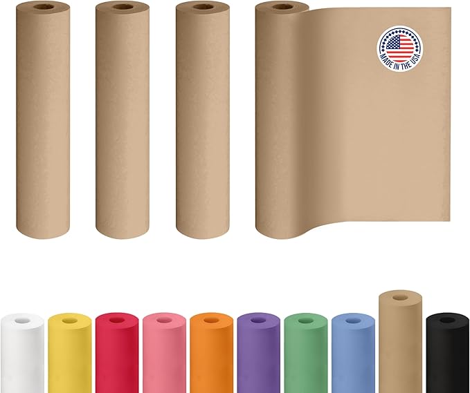 Brown Paper Roll 24" x 1200" (100 feet), Pack of 4 - USA-Made Thick Kraft Paper Roll 50lb Thickness for Packing, Shipping & Crafts/Arts - 100% Recycled Natural Craft Wrapping Material by IDL Packaging