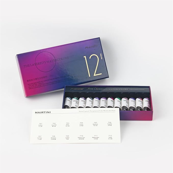Mairtini Artists' Layered Granulating Watercolor 12 Colors Set 5ml