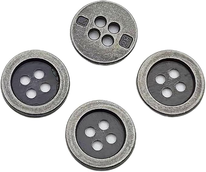 30PC Metal Buttons 4 Hole Antique Silver Round Vintage Sewing Buttons 18mm