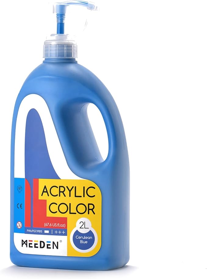 MEEDEN Cerulean Blue Acrylic Paint with Pump Lid, 1/2 Gallon (2L /67.6 oz.) Soft Body Non-Toxic Rich Pigment Color, Perfect for Art Class, Wall Painting, Painting Party & Creative DIY