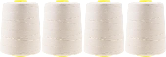 Mandala Crafts 4 Pack of Serger Threads Cones Spools - 20S/2 24000 Yards Polyester Ivory Threads for Sergers Machine and Overlock Quilting Sewing Machine