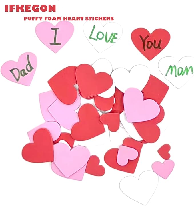360PCS Heart Foam Stickers，Self Adhesive Puffy 3D Shapes for Arts & Crafts Supplies,Valentines Day Foam stcky for Greeting Card (360)