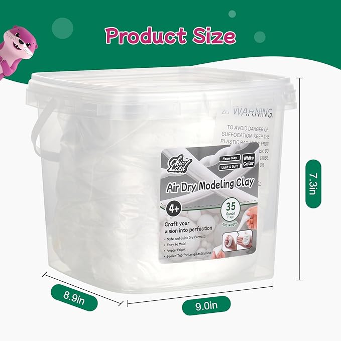White Air Dry Modeling Clay – 35oz (1000g) Bucket, Soft Foam Clay for Kids 4+, Crafting, Sculpting, Cosplay & DIY Projects