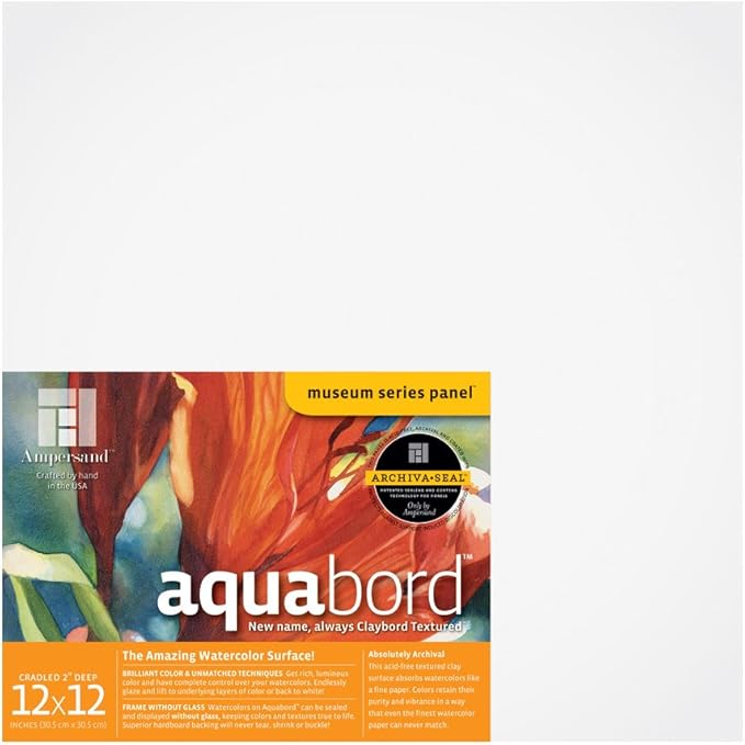 Ampersand Art Supply Watercolor Painting Panel: Museum Series Aquabord, 2 Inch Cradled Profile, 12" x 12"
