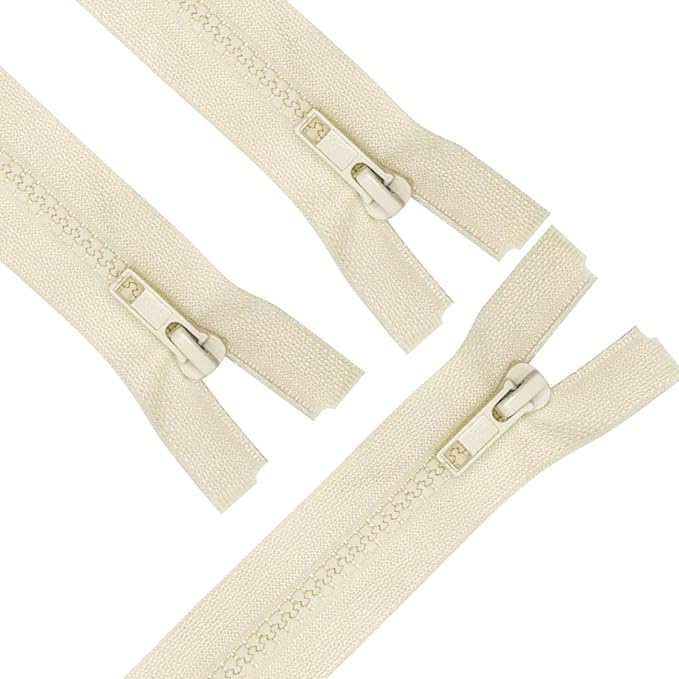 ANPURZII 3PCS #5 10 Inch Beige Separating Jacket Zippers for Sewing Coats, Molded Plastic Bulk Zippers(Beige 10" 3PCS)