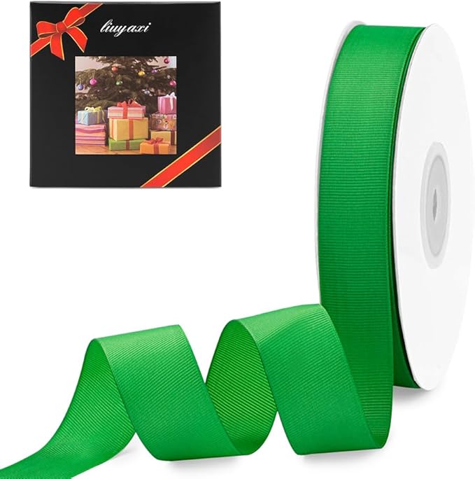 LIUYAXI 1" X 50 Yards Solid Green Grosgrain Ribbon, Perfect for Crafts, Wedding Decor, DIY Hair Accessories, Sewing, Gift Package Wrapping and More