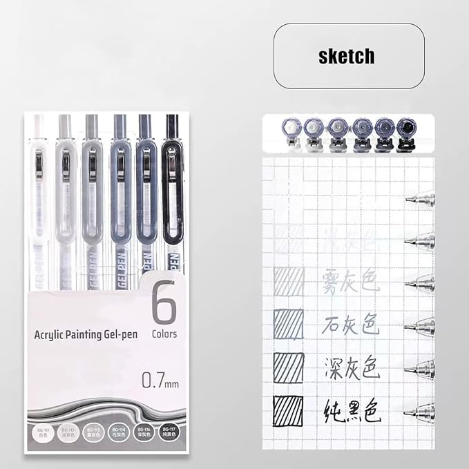 6 Pcs Acrylic Gel Pens 0.7mm Quick Dry Colorful Fine Point Smooth Writing Ballpoint, Office for Coloring, Black Paper, Drawing, Journaling, Note Taking, School Supplies, Sketch color