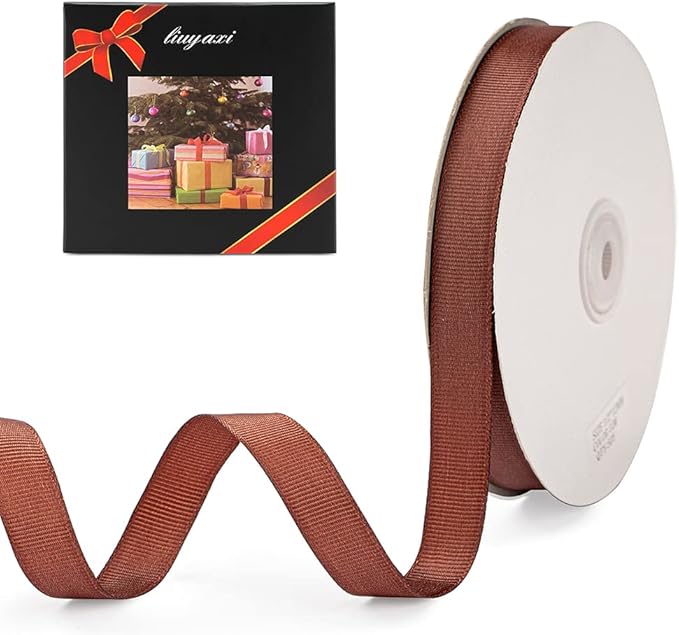 LIUYAXI 5/8" X 50 Yards Solid Brown Grosgrain Ribbon, Perfect for Crafts, Wedding Decor, DIY Hair Accessories, Sewing, Gift Package Wrapping and More