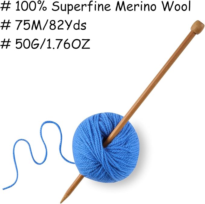 100% Merino Wool Yarn 3-Ply Luxurious and Soft Yarn for Hand Knitting & Crocheting (Blue,3Balls)