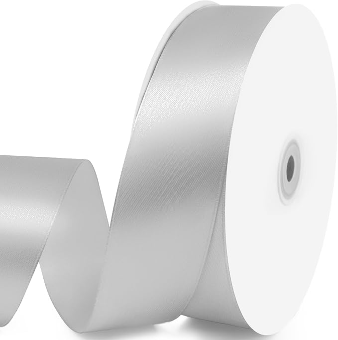 1-1/2" x 100 Yards Satin Ribbon - Silver Silk Ribbon with Spool - Ideal for Gift Wrapping, Floral Bouquets, Crafts, Wedding Party Decorations, Christmas and Sewing Projects