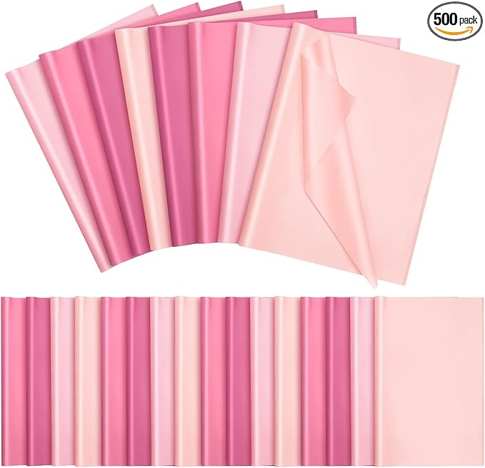 Qilery 500 Sheets Valentine's Day Pink Tissue Paper Bulk for Gift Bags 15 x 20 Inch Acid Free Packaging Wrapping Paper Sheets for Valentine's Day Wedding Decoration DIY Flower, Pom Poms Craft Supplies