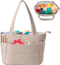 Crochet Bag for Yarn Storage, Puffer Knitting Bag with Soft Handles, Lightweight Yarn Storage Organizer with Zipper for Crochet Accessories, Gifts for Crocheters (Brown)