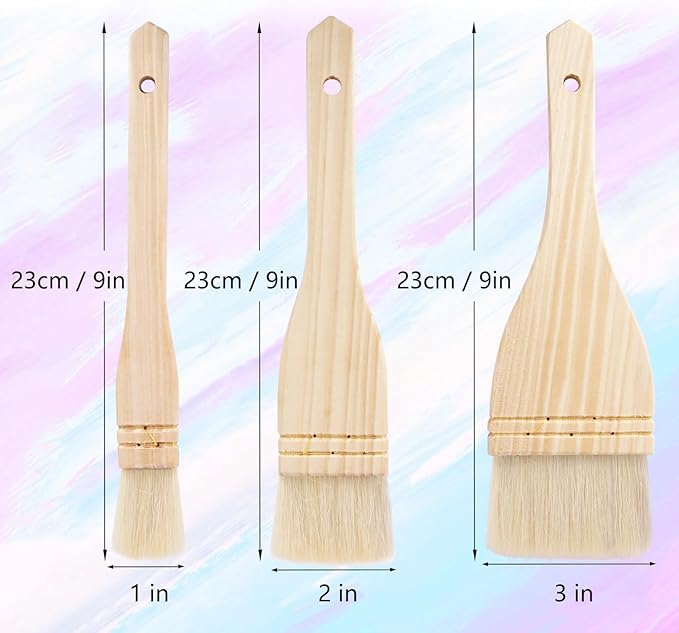 Artist's Choice Hake Paint Brush Set - Pack of 12 Flat Hake Brushes (1in/2in/3in), Crafted with Premium Goat Hair Bristles, Ideal for Watercolor, Wash, Ceramic and Pottery Painting