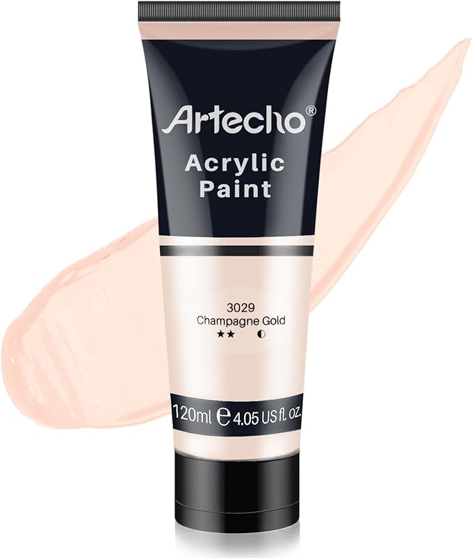 Artecho Acrylic Paint, Champagne Gold Paint (120ml / 4.05oz) Tubes, Art Craft Paints for Canvas, Rock, Stone, Wood, Fabric, Art Supplies