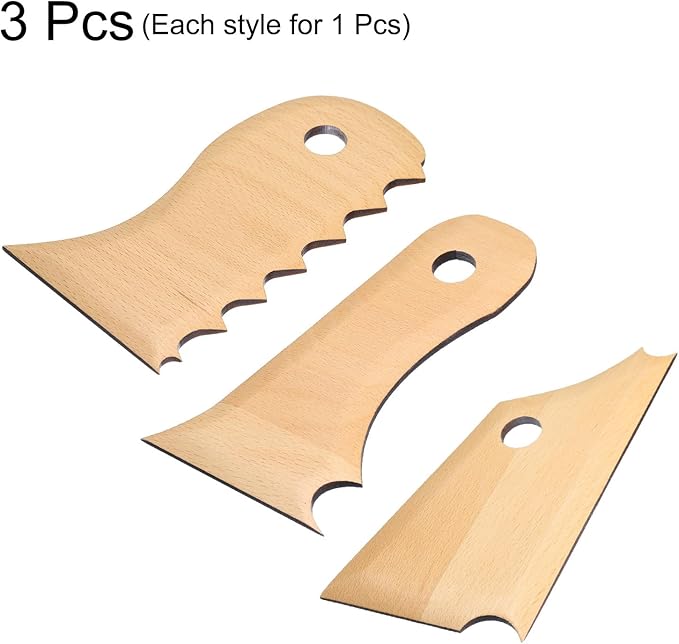 HARFINGTON 2pcs Pottery Ribs Trimming Tools Pottery Profile Rib Wooden Foot Shaper Foot Wave Curved Shaper Texture Rib Beech Wood for Carving Ceramics Clay