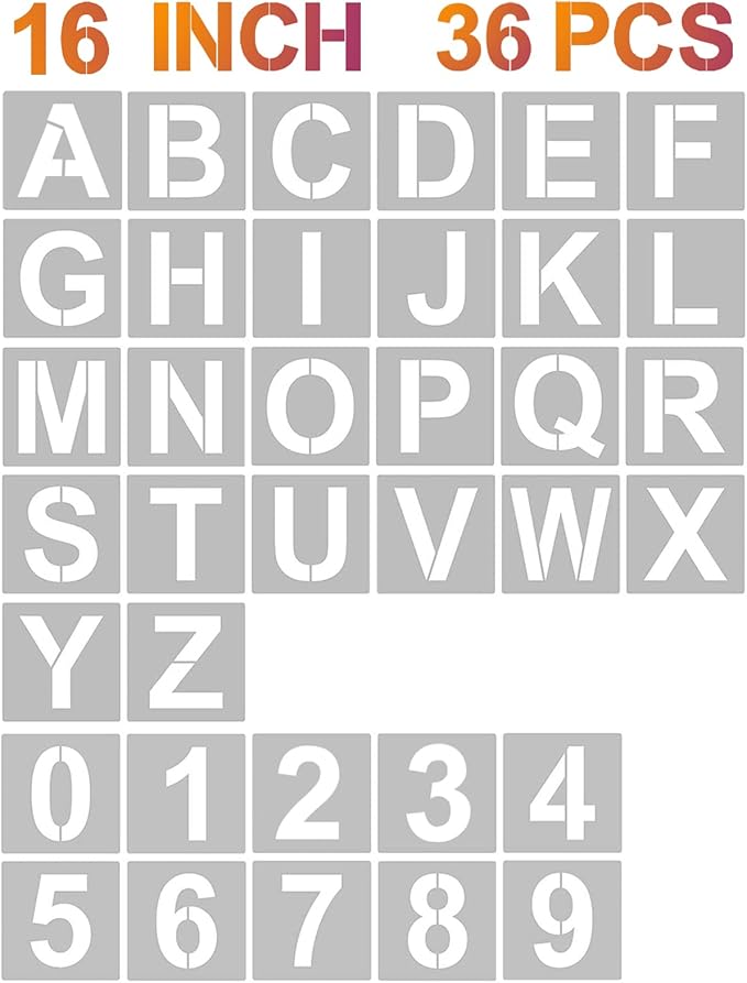 YEAJON 16 Inch Letter Stencils and Numbers, 36 Pcs Alphabet Art Craft Stencils, Reusable Plastic Templates for Wood, Wall, Fabric, Rock, Signage, DIY Art Projects