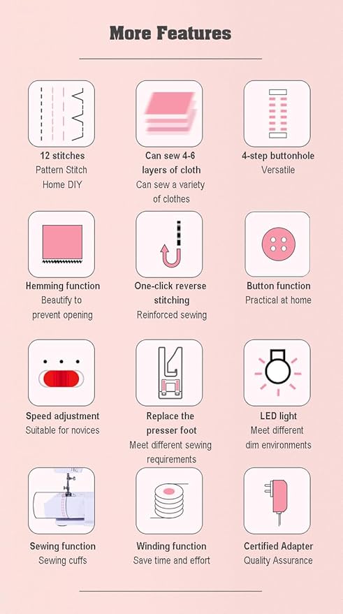 Sewing Machine for Beginners, Portable Mini Sewing Machine with 50 Pcs Fabric and 32 Pcs Sewing Threads Kit, 12 Built-in Stitches 2 Speed with Foot Pedal