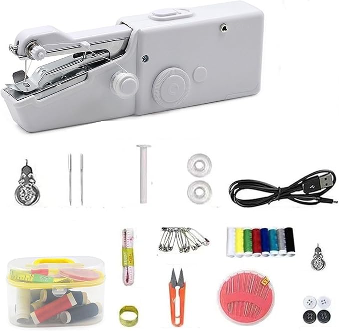 Handheld Sewing Machine, Mini Portable Sewing Machine Kit for Beginners, Travel Emergency Clothes Repair & Quick Fixes with Accessories, for Lightweight Fabrics (White, B)