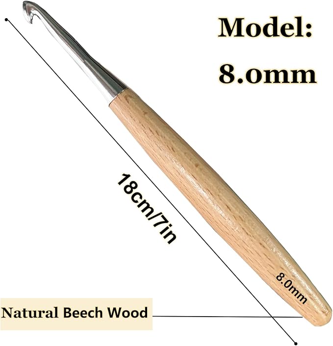 Beech Wood Crochet Hooks,8mm Ergonomic Handle Crochet Hook Hand DIY Comfortable Smooth Long  Crochet Needle for Crocheting Yarn and Beginners,Experienced Crochet Lovers