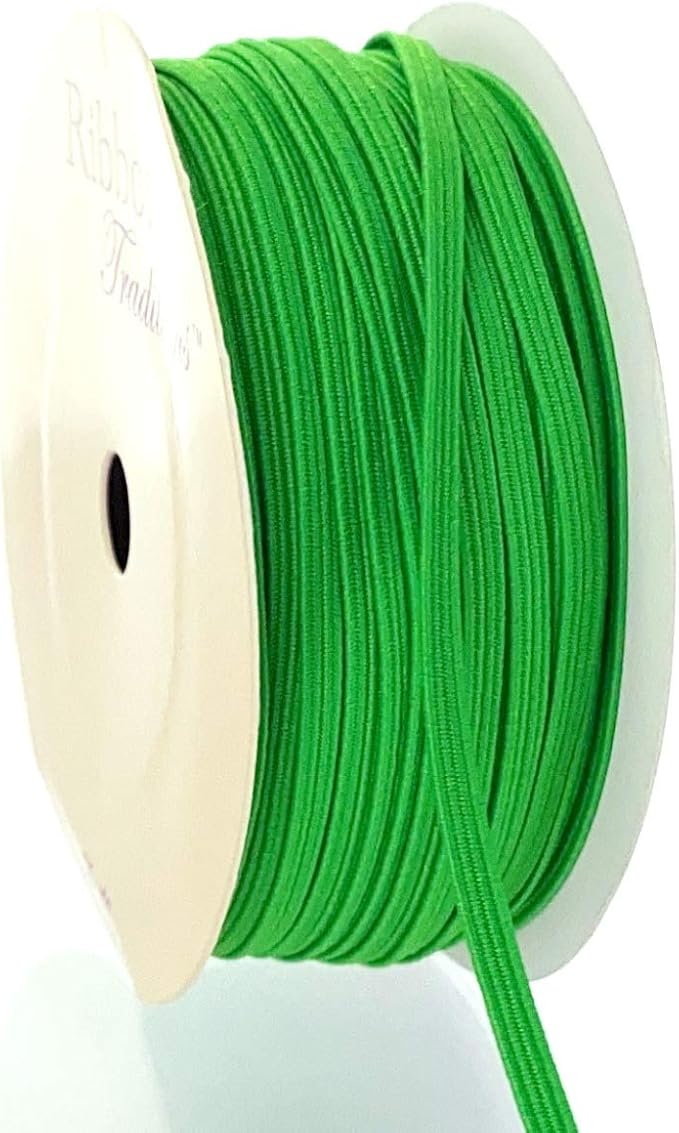 1/8" Width Skinny Elastic Band - Braided Cord - Emerald Green 25 Yards - USA Warehouse