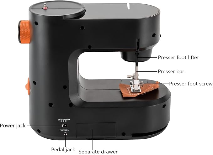 Portable Electric Household Sewing Machine - Straight & Reverse Sewing, Automatic Thread Winding, LED Light for Clothing, Pants, Silk (Black)