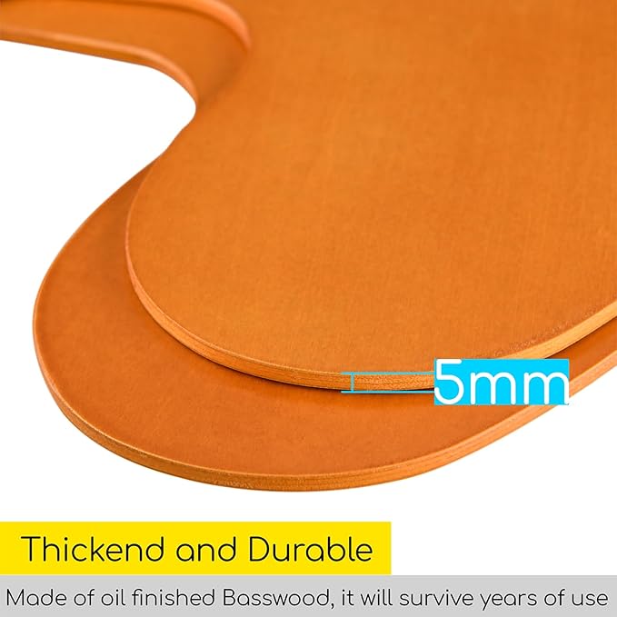 MEEDEN Wood Paint Palette - Artist Wooden Painting Palette for Oil & Acrylic, Ergonomic Palette with Thumb Hole, Oval Shape