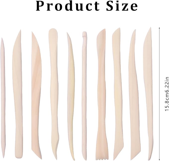 10Pcs Wooden Clay Sculpting Tools Set, Double Ended Clay Modeling Tools, Polymer Clay Tools, DIY Wood Pottery Clay Tool Sculpting Kit for Ceramics Soap Carving Detailing Clay Supplies, 6.2inch