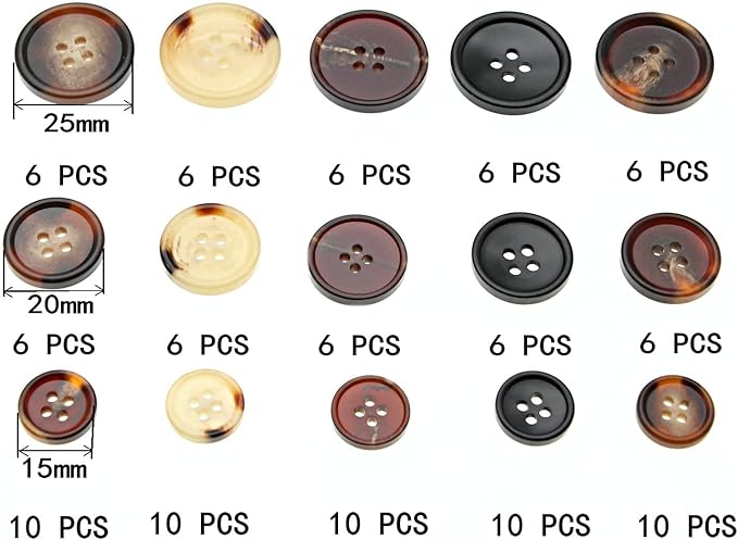 110Pcs Mixed Sewing Buttons, 4-Hole Craft Round Bulk Button for Sewing, Coats, Blazer, Suits, Jean, Pants, 5 Color 3 Size (15mm,20mm,25mm) Brown YIGUANXIN