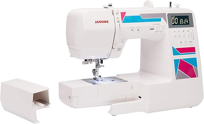 Janome MOD-200 Fully-Featured Computerized Sewing Machine with 200 Stitches, 12 Buttonholes, Alphabet Stitches, Stitch Memory, Drop Feed, Hard Cover and Bonus Presser Feet