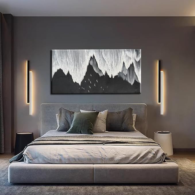 YaSheng Art - Oil Painting on Canvas Texture Black and White Ocean scenery sandbeach 3D Oil Painting Hand-Painted Abstract Artwork Paintings Modern Home Decor Living room sofa bedroom dining room hanging pictures Canvas Wall Art 24x48inch