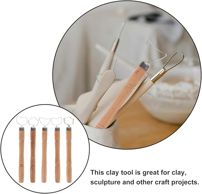HOODANCOS 5Pcs Clay Sculpting Tools Set Trimming Embossing for Pottery Handle Making Ceramic Scraper and Cutter for Kids, Adults and Artists Modeling Shaping Building for Art&Craft