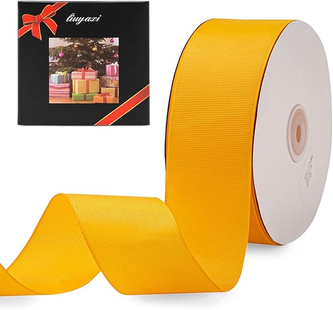 LIUYAXI 2" X 50 Yards Solid Gold Grosgrain Ribbon, Perfect for Crafts, Wedding Decor, DIY Hair Accessories, Sewing, Gift Package Wrapping and More